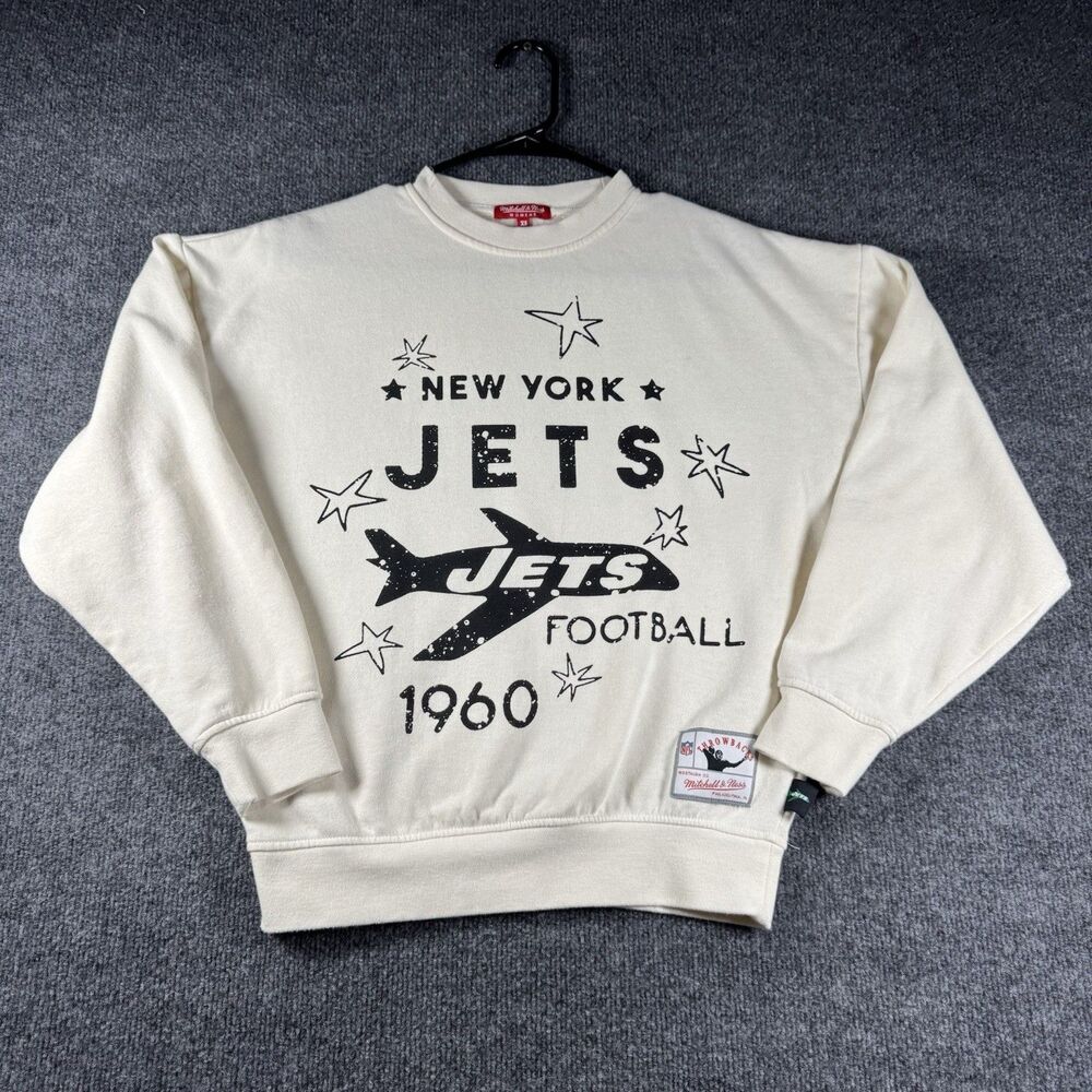 Mitchell & Ness New York Jets Womens Throwback Logo 3.0 Sweatshirt Cream XS